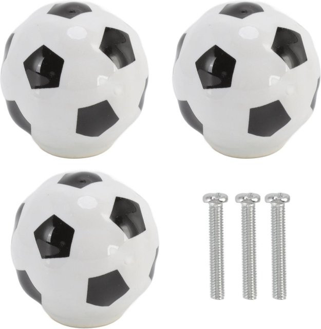3er Set GoolRC Fußball Schrankknöpfe aus Keramik in Weiß für Schubladen und Schränke - Bild 1