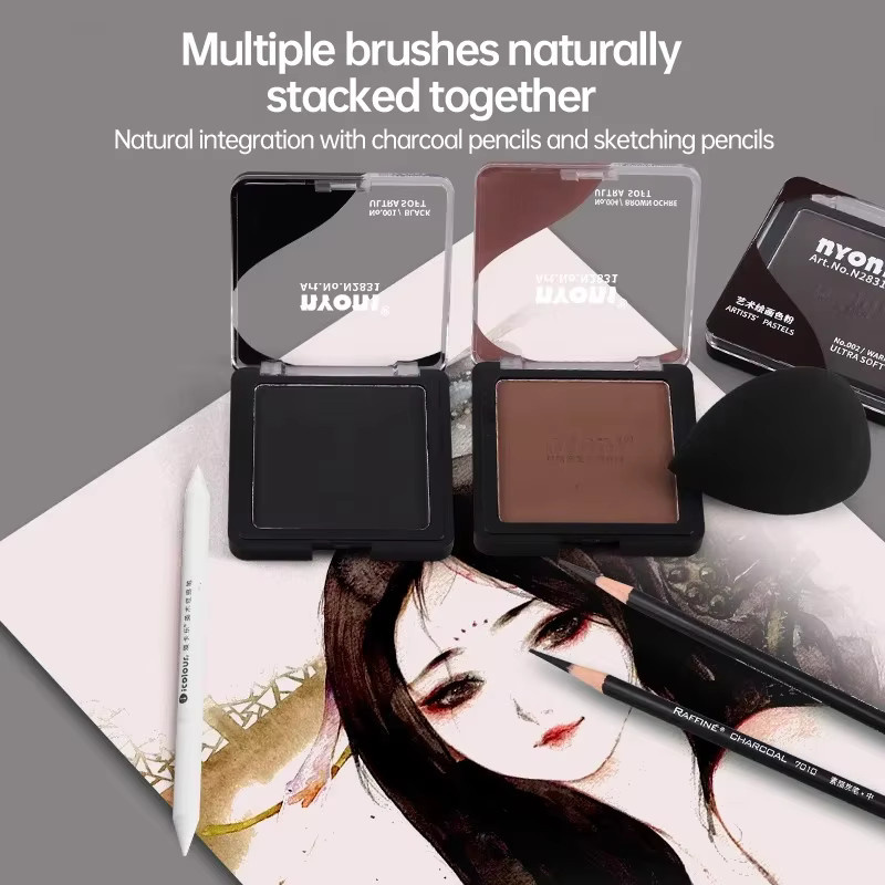 Nyoni Künstler Pastellset mit 6 Farben für Trocken- und Nassskizzen aus Graphit und Holzkohle in Blau und Grau - Bild 4