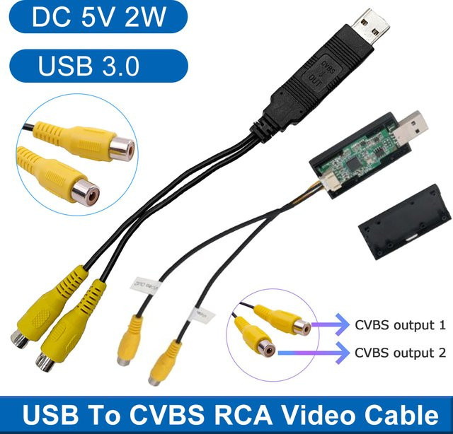 USB zu CVBS Video Ausgang Adapter mit 2 CVBS Ausgängen, Schwarz, USB zu AV Kabel für Android Multimedia Player und Autoradio Zubehör - Bild 1