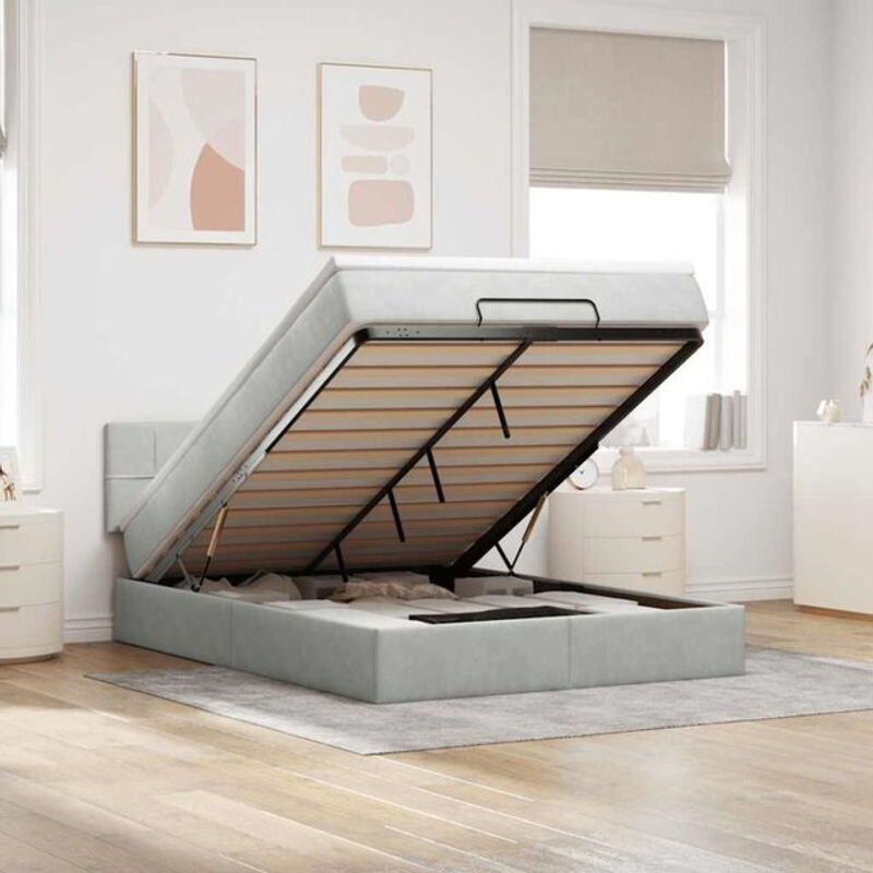 Vidaxl Ottoman Polsterbett mit Matratze und LED in Grau aus Samt, B/T/H: 140 x 200 x 88 cm - Bild 1