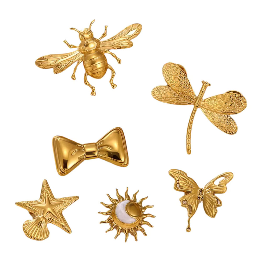 BAUTOBVC Brosche, Geometrische Schleife, Bienen, Goldfarbe, Edelstahl, Damen - Bild 2