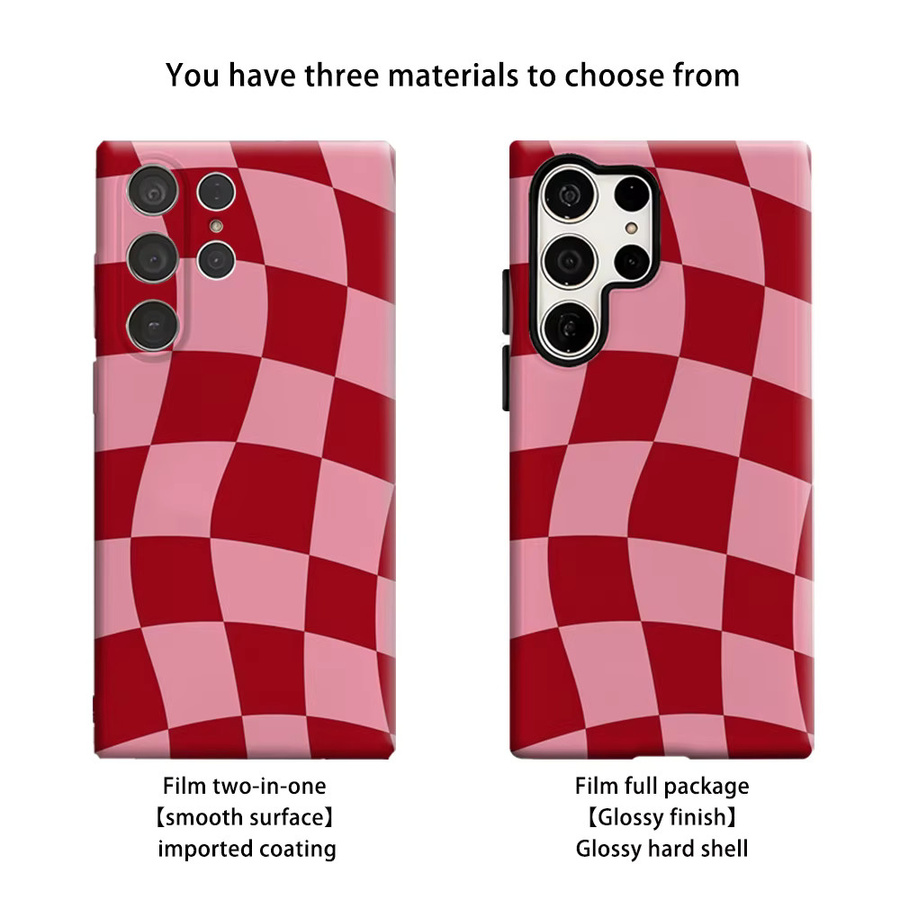 Stoßfeste Doppelschicht Handyhülle mit rot-rosa Schachbrettmuster für Samsung Galaxy S25 Ultra und S24 Ultra Plus - Bild 2