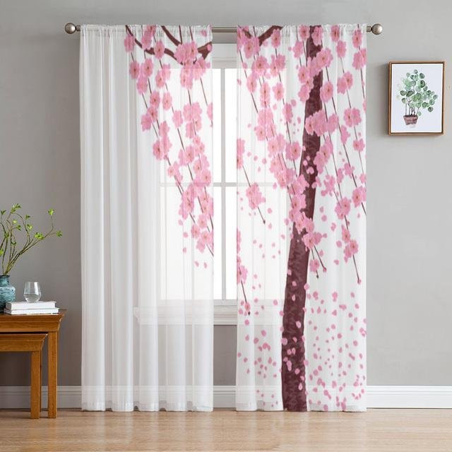 A Family Of Home Textiles Vorhang mit Kirschblüten-Design in Rosa, halbtransparent, B: 135 cm, H: 114 cm - Bild 1