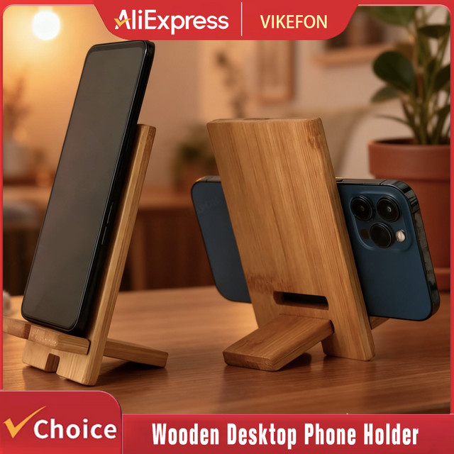 VIKEFON Smartphone- und Tablet-Halterung aus Holz in Braun - Bild 1
