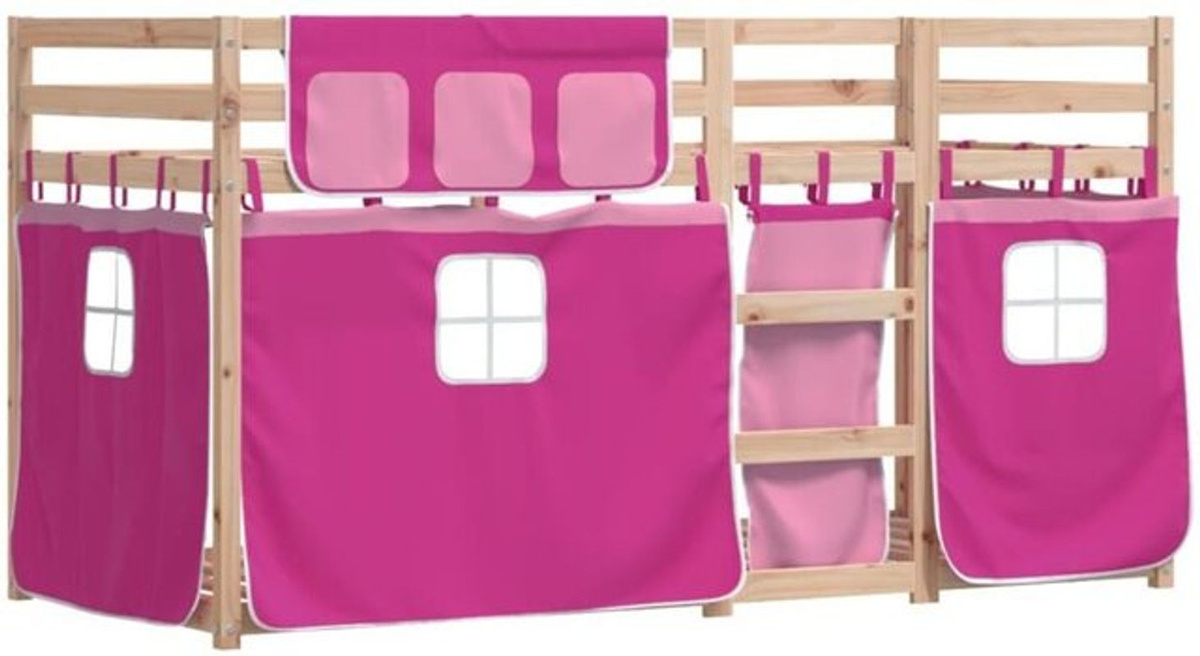 vidaxl Etagenbett mit Vorhängen aus Massivholz Kiefer in Rosa, B/T/H: 90 x 200 cm - Bild 1