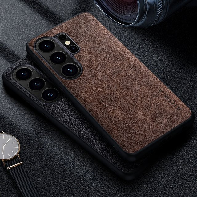 Premium Leder Handyhülle im Retro Business Style für Samsung Galaxy S26 Plus Ultra Edge FE in Schwarz und Braun - Bild 1