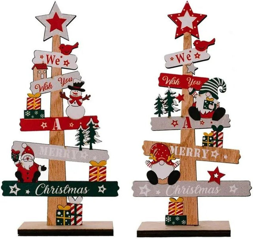 ZQNYCY Weihnachtsdekoration aus Holz mit Weihnachtsmann und Schneemann als Desktop-Schmuck im Landhausstil, mehrfarbig - Bild 1