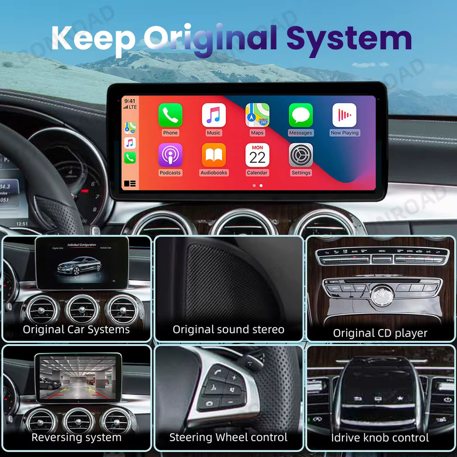 BONROAD Kabelloses CarPlay Linux-Display mit Android Auto, Airplay und GPS für Mercedes Benz W205 GLC A C V Klasse W447 in Schwarz - Bild 5