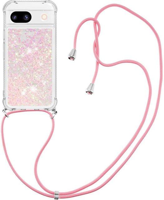 Glitzer Hülle mit Umhänge-Lanyard für Google Pixel 10 Pro XL 9 8 Pro 7A in Pink und Transparent mit Schwebender Treibsand Bling Optik - Bild 1