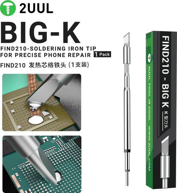 2UUL FIND210 BIG-K Heizkern Lötkolbenspitze für Handy Motherboard PCB CPU IC Reparatur in Silber - Bild 1