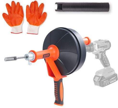 VEVOR Rohrreinigungsspirale aus Federstahl in Orange, Abflussreiniger mit Trommel für manuelle und elektrische Anwendung, Länge: 762 cm, Durchmesser: 0,6 cm - Bild 1