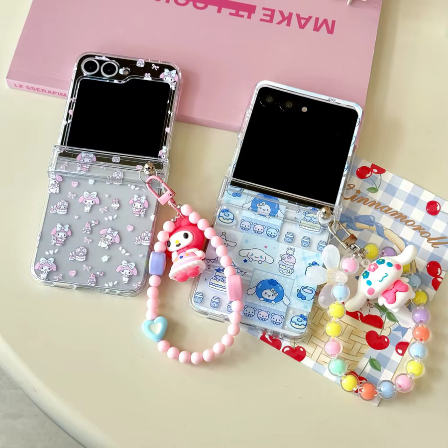 Handyhülle mit Ständer und Lanyard für Samsung Galaxy Z Flip 7 6 5 4 3 im Sanrio Cinnamoroll und My Melody Cartoon Design - Bild 1