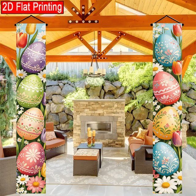 VIKAMA 2D flaches Couplet-Banner für Ostern und Frühling zur Wanddekoration in Haus, Garten oder Veranda, B/H: 30 x 180 cm - Bild 1