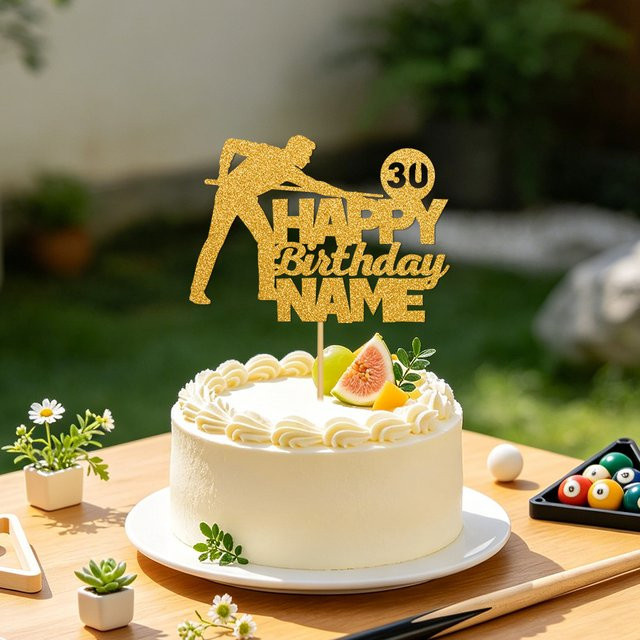 Personalisierter Glitzer-Kuchenaufsatz mit Name und Alter im Billard-Design von cyuan zur Dekoration für Meilenstein-Geburtstage - Bild 1