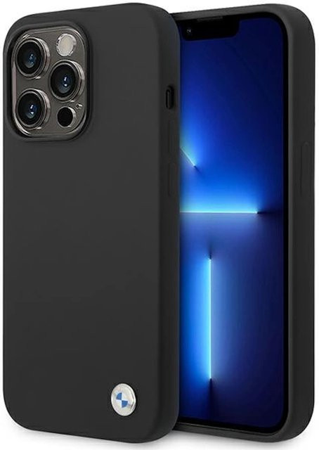 BMW Silikon Hard Case Schutzhülle mit Metal Logo für Apple iPhone 14 Pro in Schwarz - Bild 1