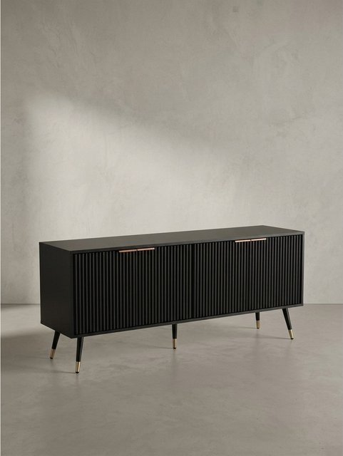 Modernes Lowboard von KADIMA DESIGN in Schwarz und Eiche-Dekor mit Lamellenoptik, B/T/H: 150 x 60 x 39 cm - Bild 1