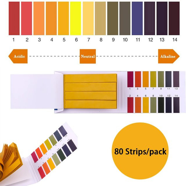 Halojaju pH-Teststreifen Set mit 80 Lackmuspapier-Streifen für pH-Werte 1–14 inklusive Steuerkarte, Mehrfarbig - Bild 1