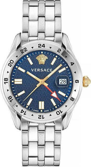 Versace Herrenuhr Greca Time GMT, Quarz, Edelstahl, 41 mm, Blau - Bild 1