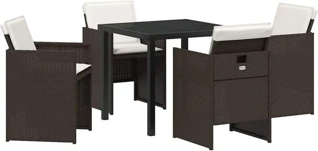 vidaXL Garten Essgruppe aus Poly Rattan in Braun mit 5-teiligem Set und Kissen für Terrasse und Außenbereich - Bild 1