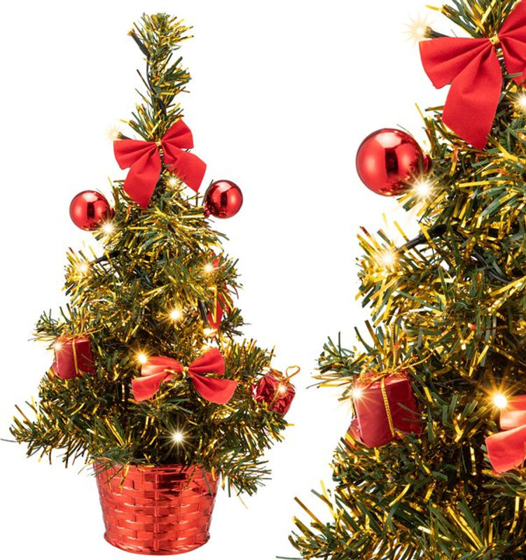 CASARIA Weihnachtsbaum künstlich konisch in Rot und Grün mit elektrischer Lichterkette und Timer, Höhe: 36 cm - Bild 2