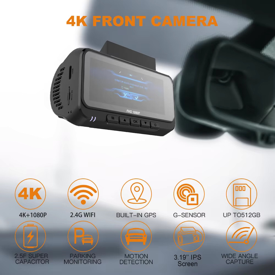 BEPOCAM 4K Dash Cam mit WiFi und GPS, schwarze Auto Dashcam mit 3,19 Zoll IPS Bildschirm, Nachtsicht und 24H Parkmodus DVR Video Recorder - Bild 4