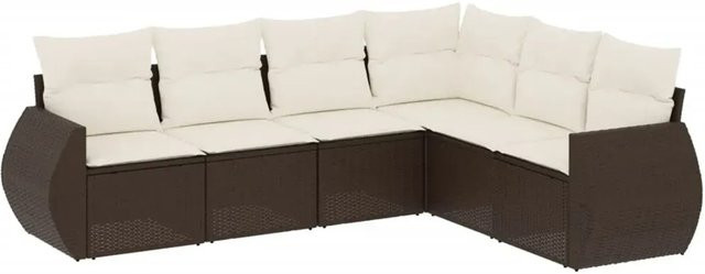vidaXL 6-teilige Garten-Sofagarnitur in L-Form aus braunem PE-Rattan mit cremeweißen Kissen und Stauraum - Bild 1