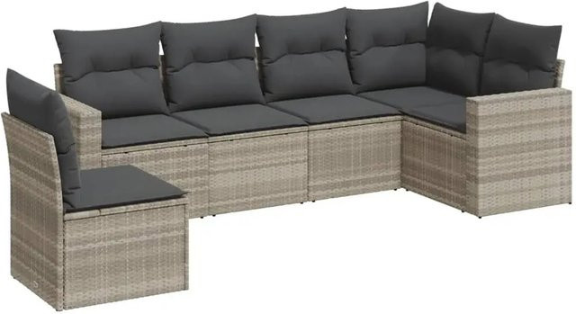vidaXL 6-teiliges Garten-Sofagarnitur Set aus Polyrattan in Hellgrau mit UV-beständigen Kissen und Metallgestell - Bild 1
