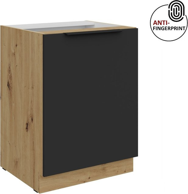 Küchenunterschrank ARIA in Schwarz matt mit Anti-Fingerprint-Beschichtung, Breite: 60 cm - Bild 1
