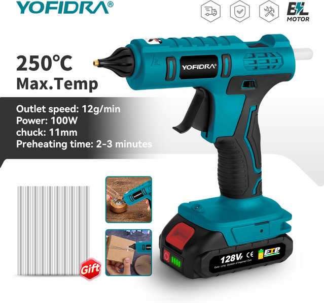 YOFIDRA Heißklebepistole 100 W mit 10 Klebesticks 11 mm für Makita Akku - Bild 1