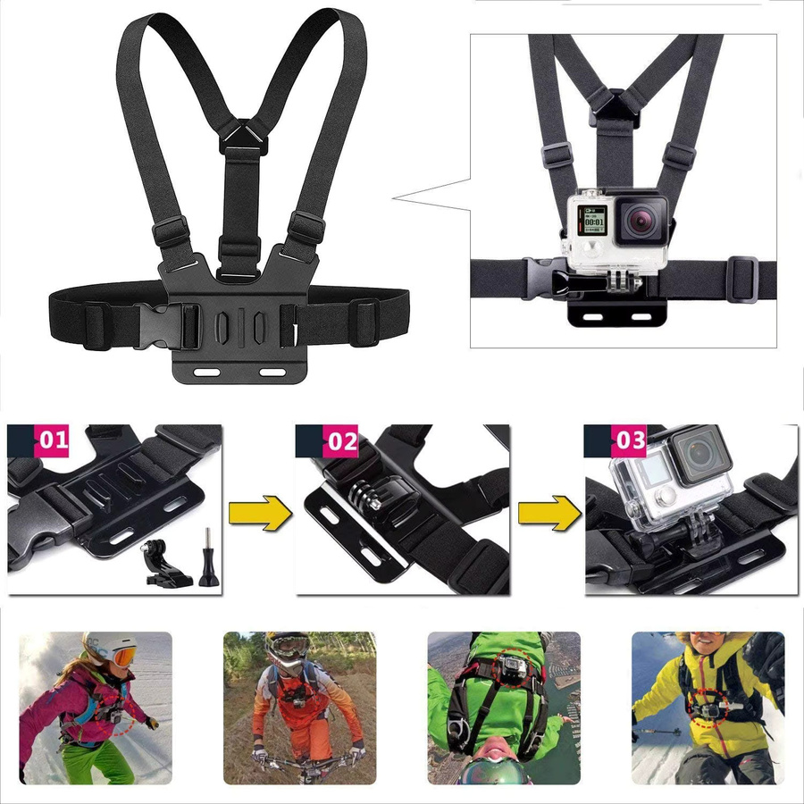 Brustgurt-Halterungsgürtel in Schwarz für GoPro Hero 12 11 10 9 8 7 6, Insta360 R X2 und DJI OSMO Action Zubehör - Bild 5