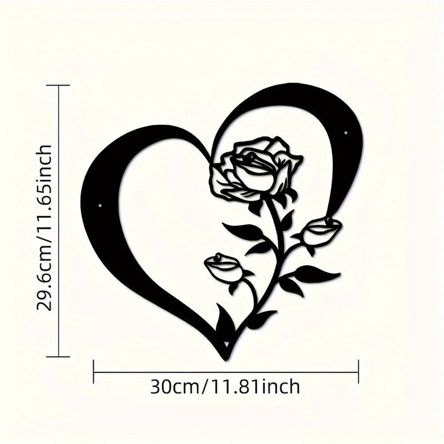 CIFBUY Wandkunst aus schwarzem Metall mit Herz- und Rosen-Motiv im Vintage-Stil - Bild 2