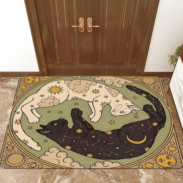 VIKAMA Yin Yang Katzen Fußmatte, wetterfester Teppich in Multicolour für Wohnzimmer und Außenbereich - Bild 1