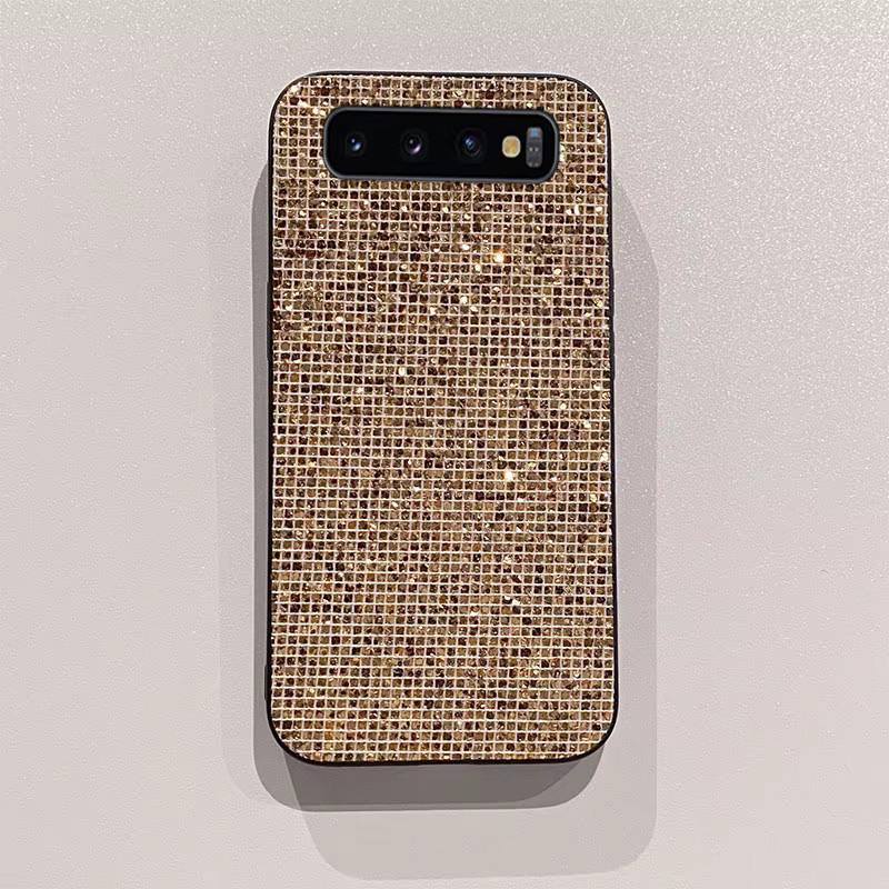 Luxus Glitzer Leder Schutzhülle mit Golden Grid für Samsung Galaxy S10, S10 4G, S10 5G, S10 Lite und S10 Plus in Gold und Beige - Bild 2