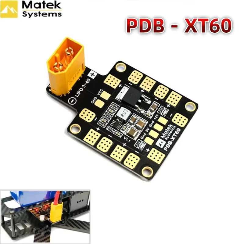 Matek Systems PDB-Stromverteilerplatine mit XT60-Anschluss in Schwarz, 5 V 2 A und 12 V 0,5 A BEC, 2 Unzen Kupfer für RC-Modelle - Bild 2