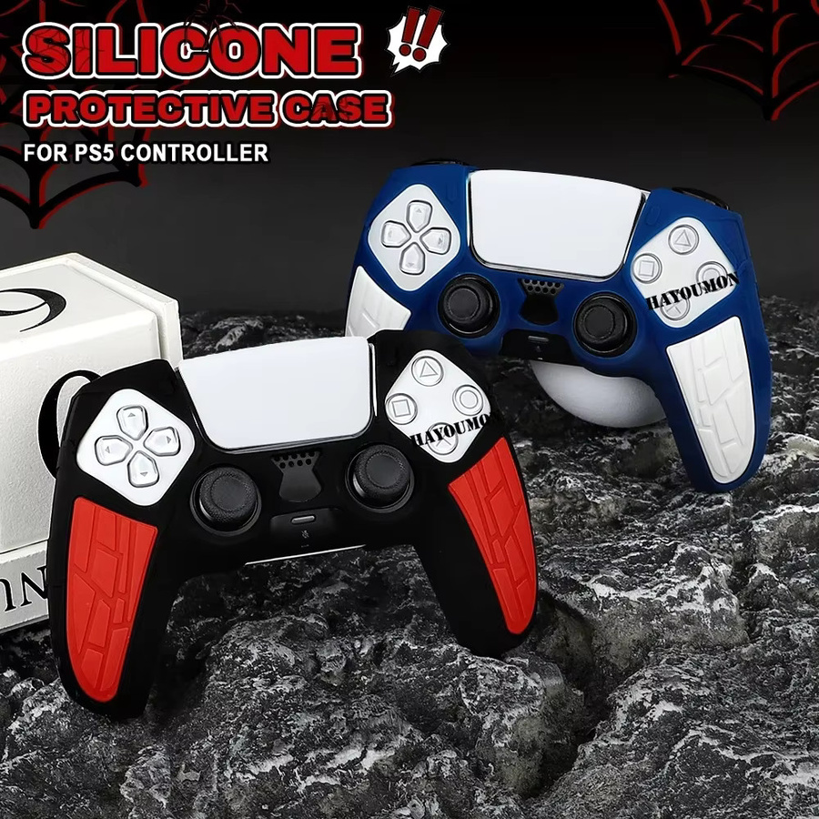 Ispoofer Anti-Rutsch-Silikonhülle für PS5 Gamecontroller inklusive Spider-Touchpad-Aufkleber in Rot - Bild 2