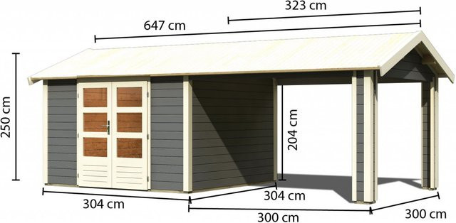 Gartenhaus Holz THERES 7 Systemhaus in Terragrau mit Dachausbaulement, B/T: 304 x 304 cm, Wandstärke: 28 mm - Bild 1