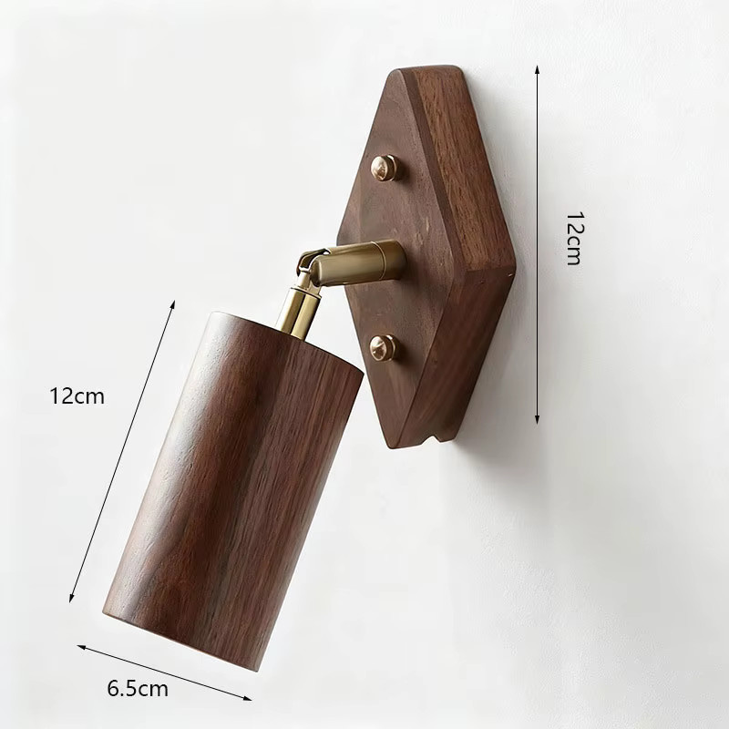 Ynhaw Japanische Retro Wandlampe aus Walnuss-Holz in Schwarz und Braun, drehbare minimalistische Leselampe für Wohnzimmer und Schlafzimmer - Bild 1