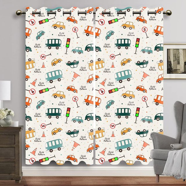 Dinosaurier Motiv Fenster Vorhänge für Kinderzimmer mit Ösen, 2er Set, Mehrfarbig, Breite: 60 cm, Höhe: 60 cm - Bild 1