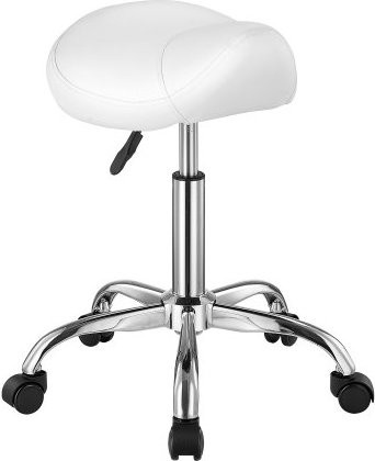 VEVOR Sattelhocker mit Rollen, ergonomischer Rollhocker mit höhenverstellbarem Sitz aus weißem PU-Leder, belastbar bis 204 kg, ideal für Salon, Spa und Klinik - Bild 1