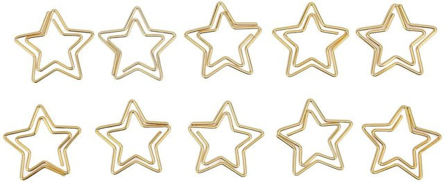 100 Stück Stern Büroklammern aus Metall von Shoemst in Beige und Gold, rostbeständig und rutschfest - Bild 1