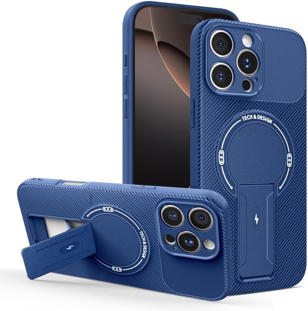 AYLDUU Magnetische Handyhülle mit faltbarem Ständer für iPhone, stoßfest und kabelloses Laden, Schwarz - Bild 1