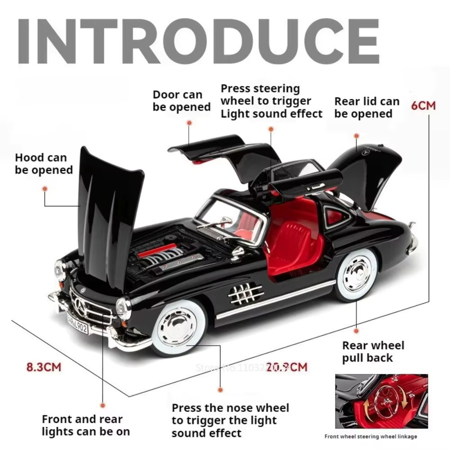 MAKEDA 300SL W140 Legierungsmodell, 1:24, Druckgussauto, mit Licht und Sound - Bild 1