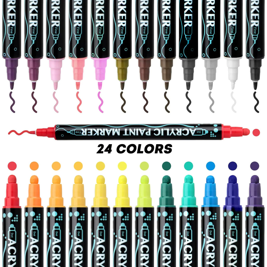 24 Farben Acrylmarker Set mit extra feiner und gepunkteter Spitze für Felsmalerei, Keramik, Glas und Holz in Multicolour - Bild 5