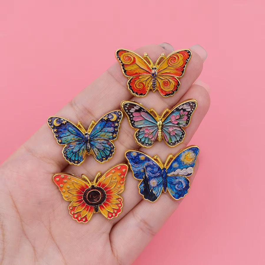 Brosche Sonnenblume Schmetterling Emaille, Unisex - Bild 1