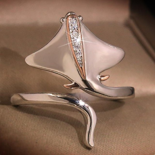 Caoshi Offener Ring, Fischform, Kupfer, Zirkonia, Silber, Damen - Bild 1