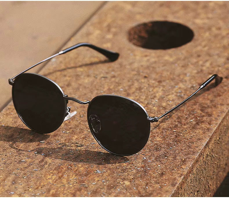 ShangeWFJia Sonnenbrille, rund, Vollrand, Metall, Unisex, polarisiert - Bild 4