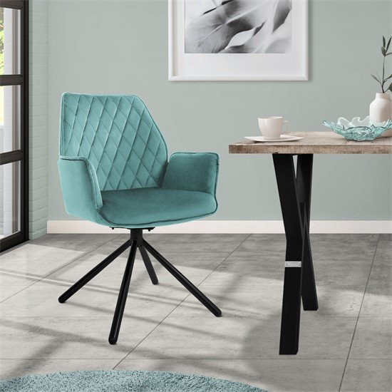 ML-Design Esszimmerstuhl drehbar mit Rücken- und Armlehnen in Salbei mit Microfaser-Samtbezug B/T/H: 57 x 45 x 90 cm - Bild 1