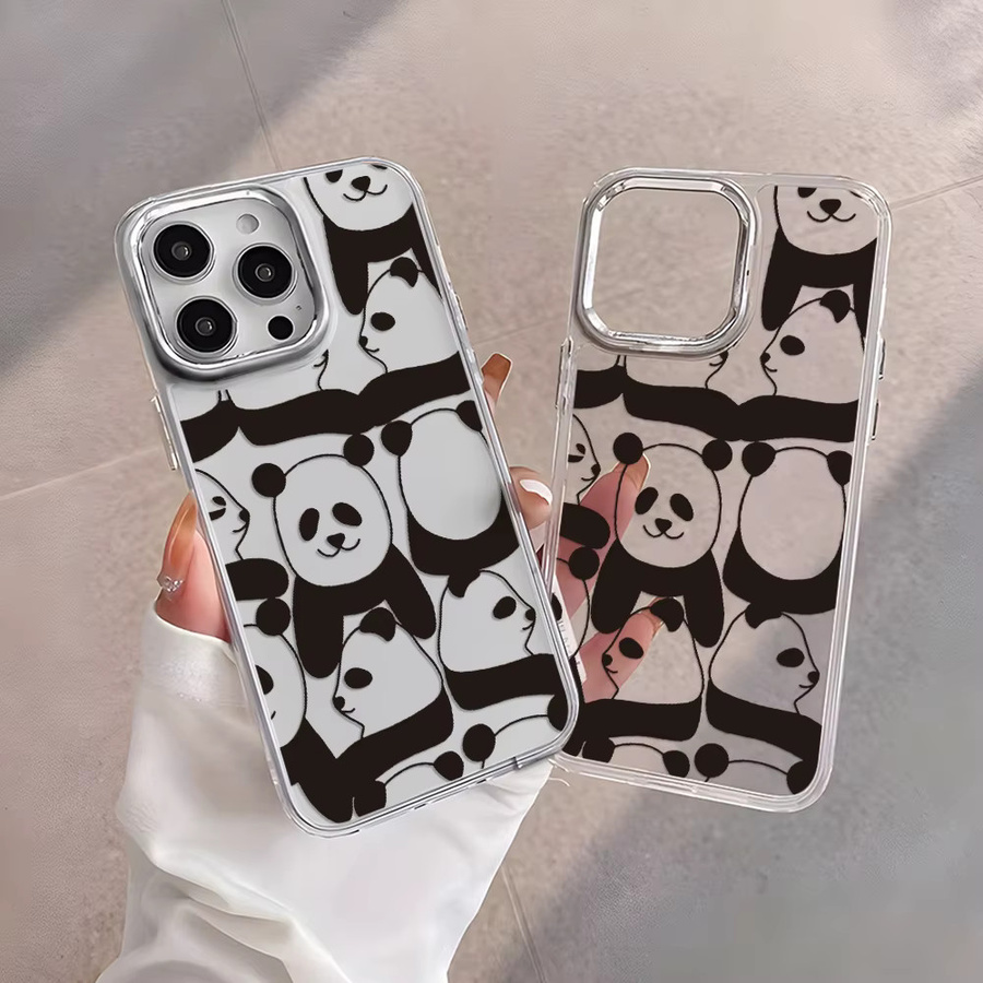 Transparente Panda-Handyhülle mit Luxus-Beschichtung für iPhone 17 Pro Max bis iPhone 11 in Schwarz-Weiß - Bild 3