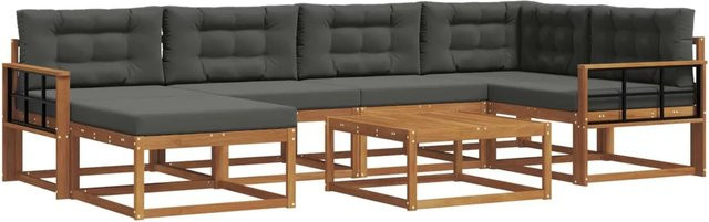 vidaXL Outdoor-Sofagarnitur aus Akazienholz in L-Form mit Kissen, 7-teilig, Anthrazit und Braun - Bild 1