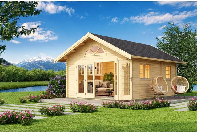 Lasita Blockbohlenhaus Caroline Maja in Braun mit Satteldach, B/H/T: 489,9 x 330,6 x 675 cm - Bild 1